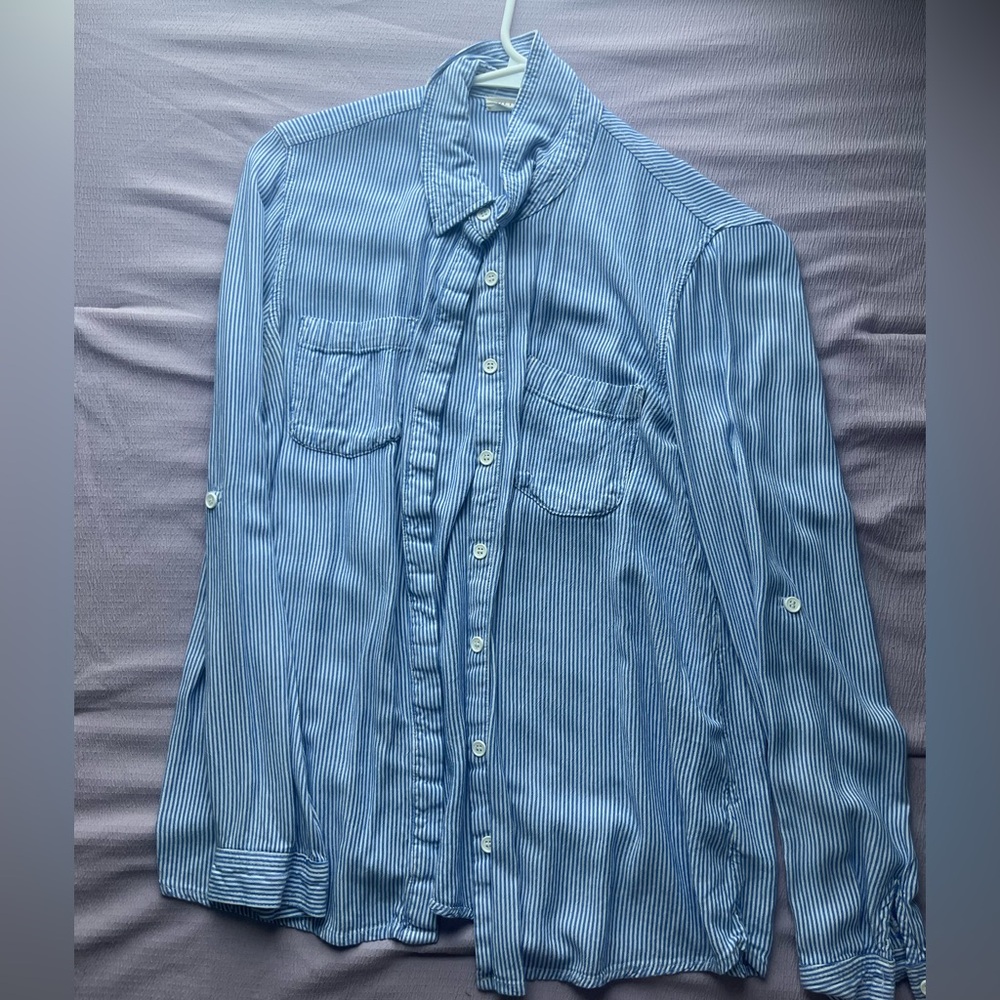 Women’s Pinstripe Blue Button Down Top